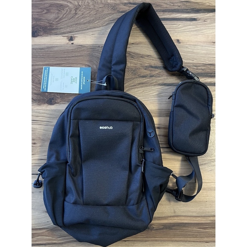 Ecohub Sling Backpack Crossbody Travel Bag Black Recycled NWT Detachable Pouch